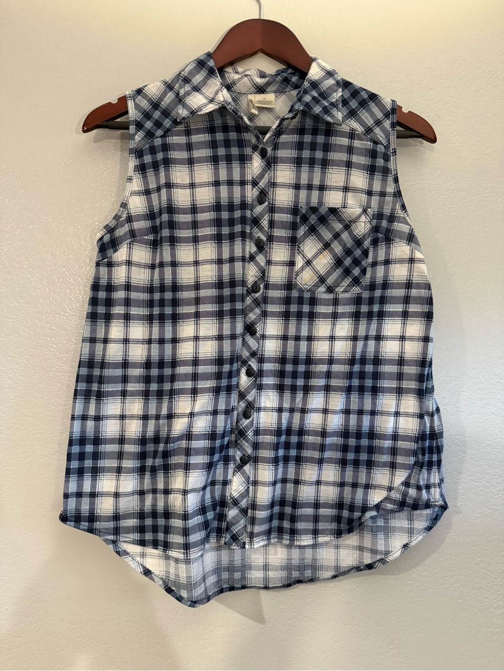 Passport Blue and White Plaid Button-Up Top